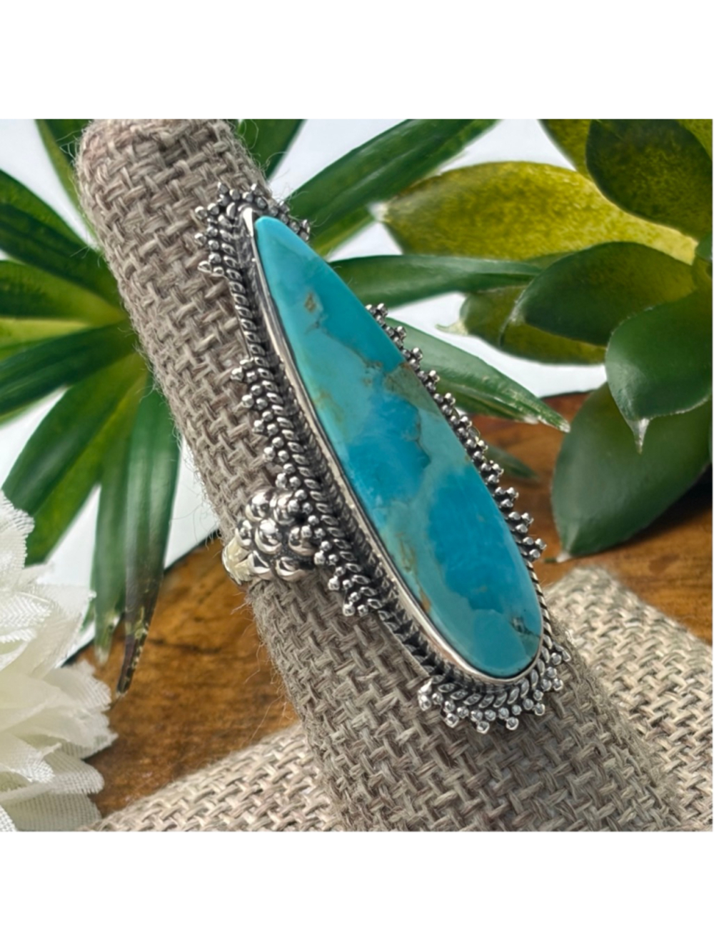 Sterling Silver 925 Turquoise Ring Size 7 Long Boho Southwest Blue New - Picture 6 of 13